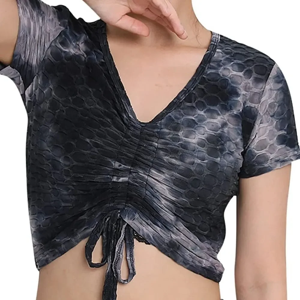 🔺️NWT Heart & Hips Black Tie Dye Cinched Crop Top Medium